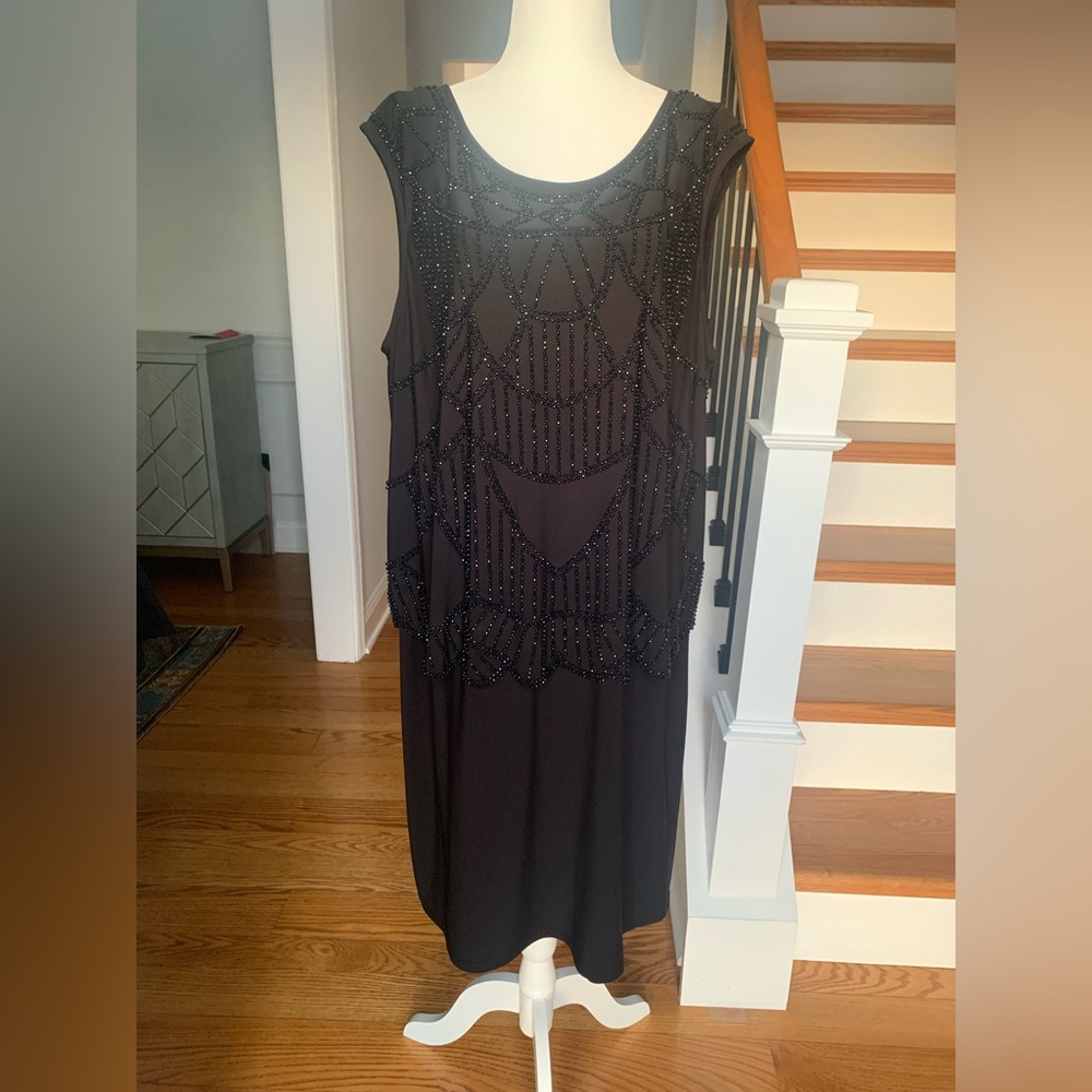 XSCAPE plus size beaded elegant Black Sleeveless Dress